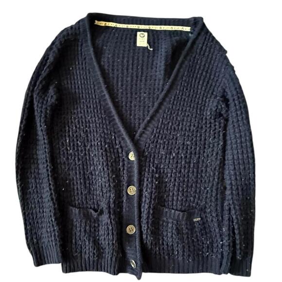 Roxy Black Chunky Knit Button-Up Cardigan – Size Medium - Picture 1 of 5
